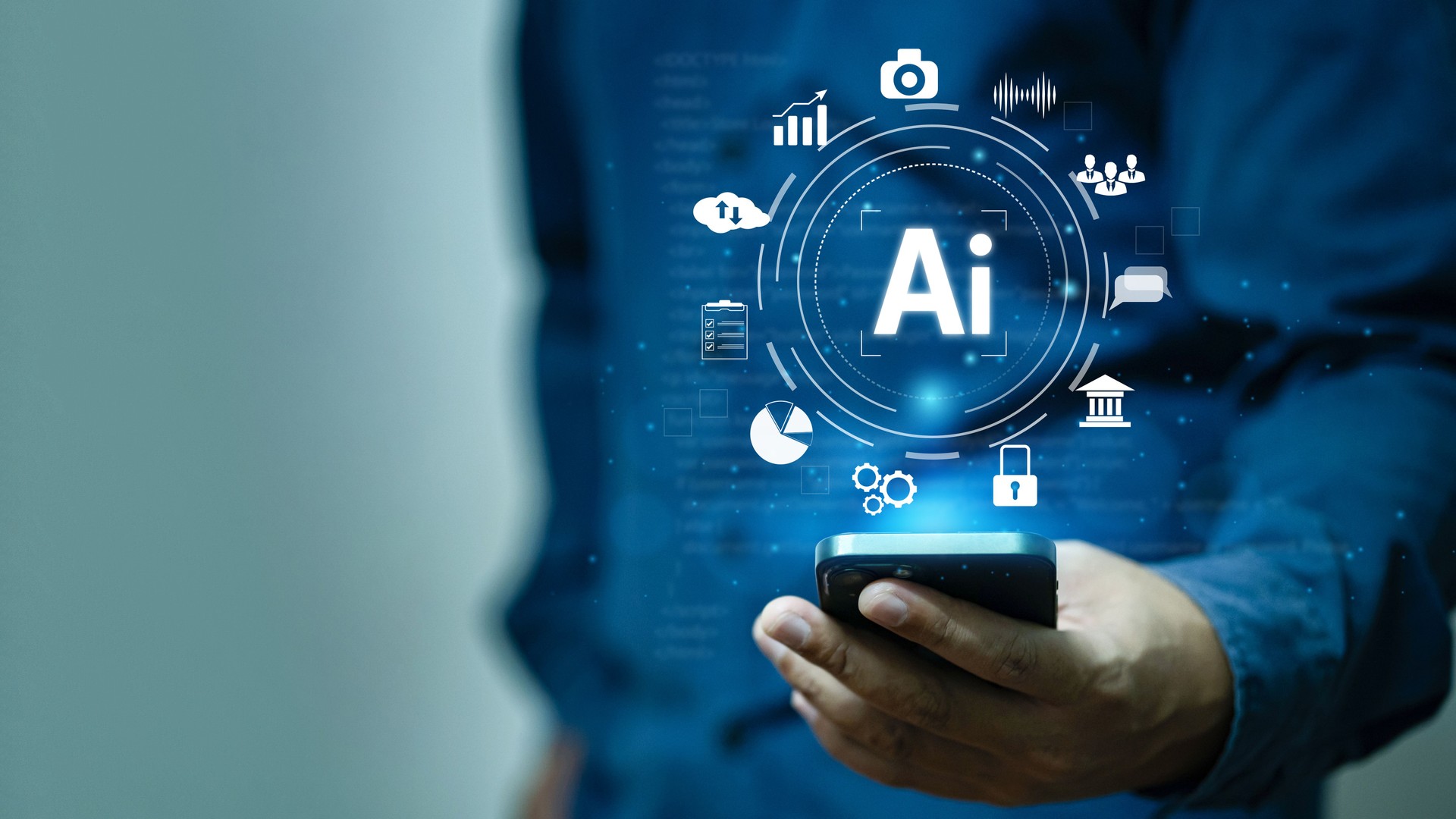 AI Smartphones. the use of AI technology in phones mobile digital assistants via internet applications, customer service for immediate assistance and machine learning creative use for business support